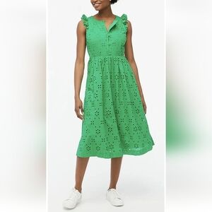 J Crew Mercantile Midi Dress Eyelet Lace Kelly Green Button Front Women's Size 6